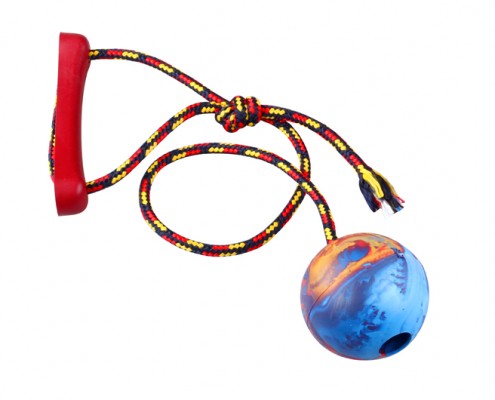 Ball with rope - 8cm diameter - scented rubber pet toy - dog - Essenti Enterprises, LLC - importer, exporter, supplier, distributor of pet products