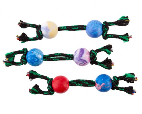 Dumbbell with rope - 3.5cm ball diameter - scented rubber pet toy - dog - Essenti Enterprises, LLC - importer, exporter, supplier, distributor of pet products