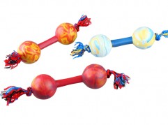 Dumbbell with rope - 6cm ball diameter - scented rubber pet toy - dog - Essenti Enterprises, LLC - importer, exporter, supplier, distributor of pet products