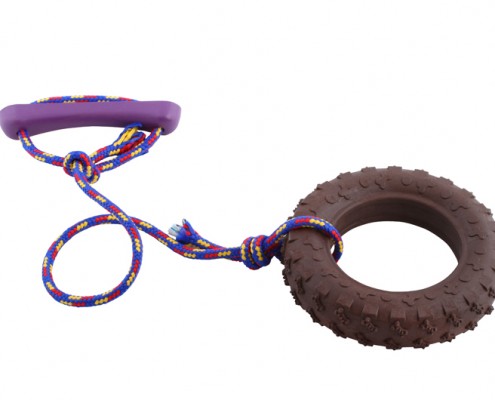 Tire with rope - large - scented solid rubber pet toy - dog (1) - Essenti Enterprises, LLC - importer, exporter, supplier, distributor of pet products