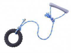 Tire with rope - small - scented solid rubber pet toy - dog (1) - Essenti Enterprises, LLC - importer, exporter, supplier, distributor of pet products