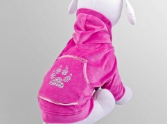 Velour sweatshirt with crystals - Paw Print - Pink - dog clothing, dog apparel, dog clothes - Essenti Enterprises, LLC - importer, exporter, supplier, distributor of pet products