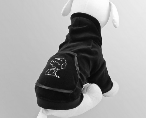 Velour sweatshirt with crystals - Snoopy - Black - dog clothing, dog apparel, dog clothes - Essenti Enterprises, LLC - importer, exporter, supplier, distributor of pet products