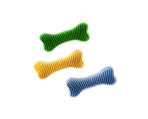 Dent-a-Chew ribbed bone - 12cm - scented solid rubber pet toy - dog - Essenti Enterprises, LLC - wholesaler, importer, exporter, supplier, distributor of pet products